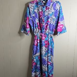 Women's Caliche Floral Button-Up Dress in Purple and Pink 10 Vintage
